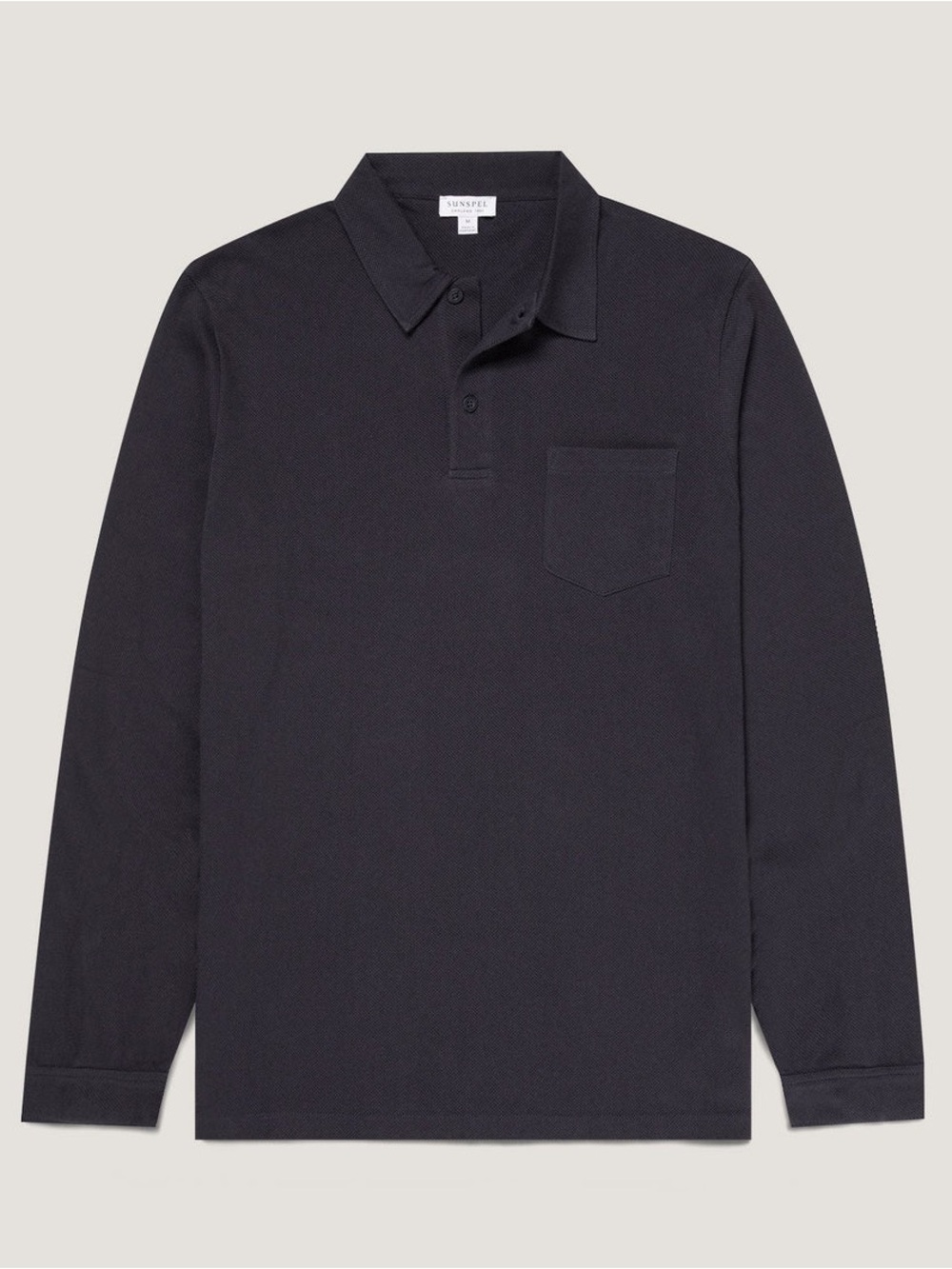 Sunspel Long Sleeve Riviera Polo Shirt in Navy Blue Size Large